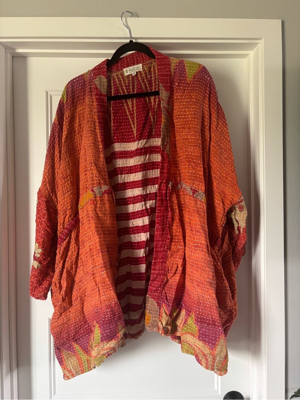 Kantha Bae Boho Reversible Orange Patchwork Short Kimono